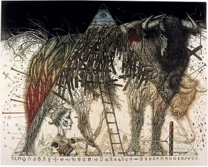 Anatomia de Toro Salvaje III . Aguafuerte, 60 x 50 cm. 1993